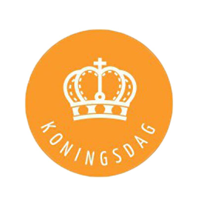 Cadeau stickers - KONINGSDAG - Wit op oranje - Vooraanzicht