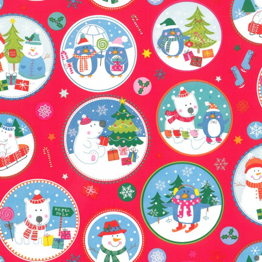 Inpakpapier Feestdagen - Kerst - Multikleur op rood (Nr. 90160)
