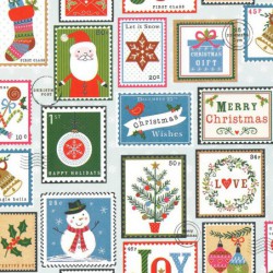 Inpakpapier Feestdagen - Kerst - Multikleur op wit (Nr. 90163) - Close-up